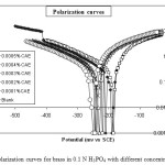 Figure 4 - Polarization curves for brass in 0.1 N H3PO4 with different concentrations of CAE