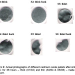 Figure 2: Actual photographs of different cadmium oxide pellets after sintering at 800°C for 36 hours – thick (S1/S2) and thin (S3/S4 & S5/S6) – made without pressure.