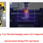 Fig. 5 (a) Thermal imaging camera (b) Temperature measurement during FSP experiment