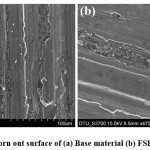 Fig. 8: SEM images of worn out surface of (a) Base material (b) FSPed-Al/ZrO2-15%