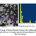 Figure 9: SEM-EDX image of Barium Bismuth Titanate after milling ofprecursors BaO:Bi2O3:TiO2 in 1:2:4 molar ratio for 30 hours followed by annealing at 700°C for 6 hours.