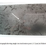 Figure1:  Photograph showing single ion track micro pore (~3.5µm) in Makrofol-KG.